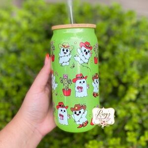 Christmas cowboy ghost Christmas 16oz Glass Cup